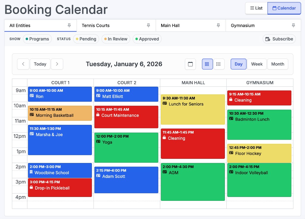 Facility booking calendar in Communal