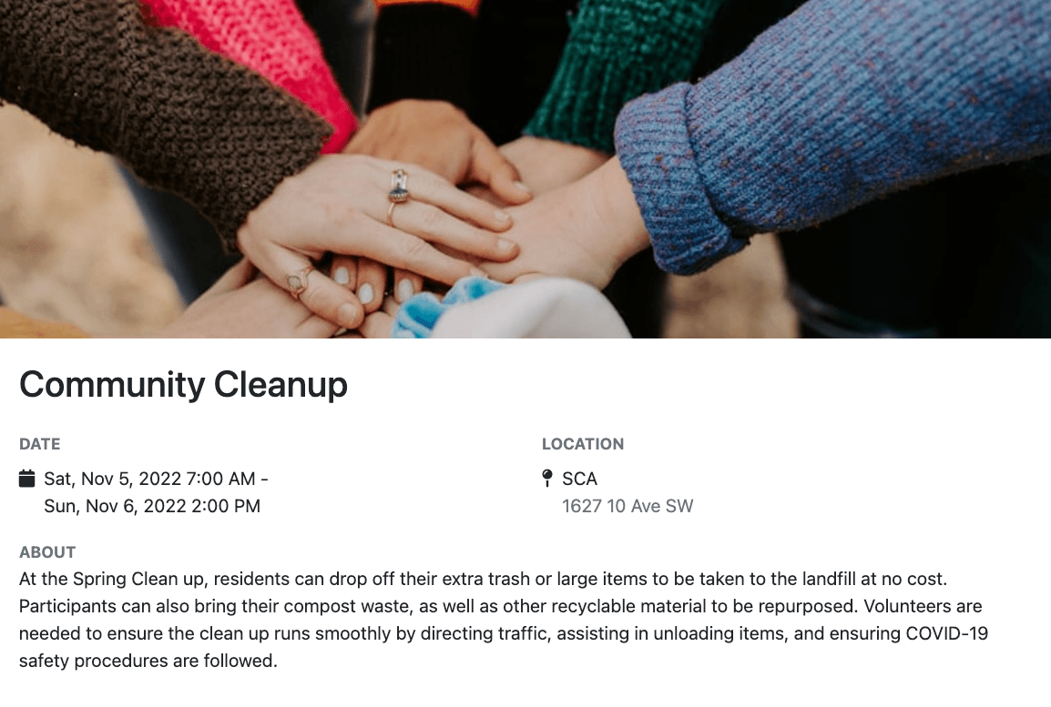 Parks department volunteers signed up for a community cleanup event through Communal