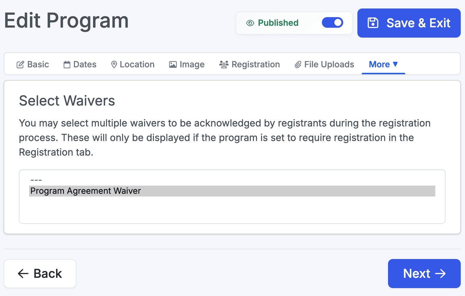 Custom form attached to different registration types