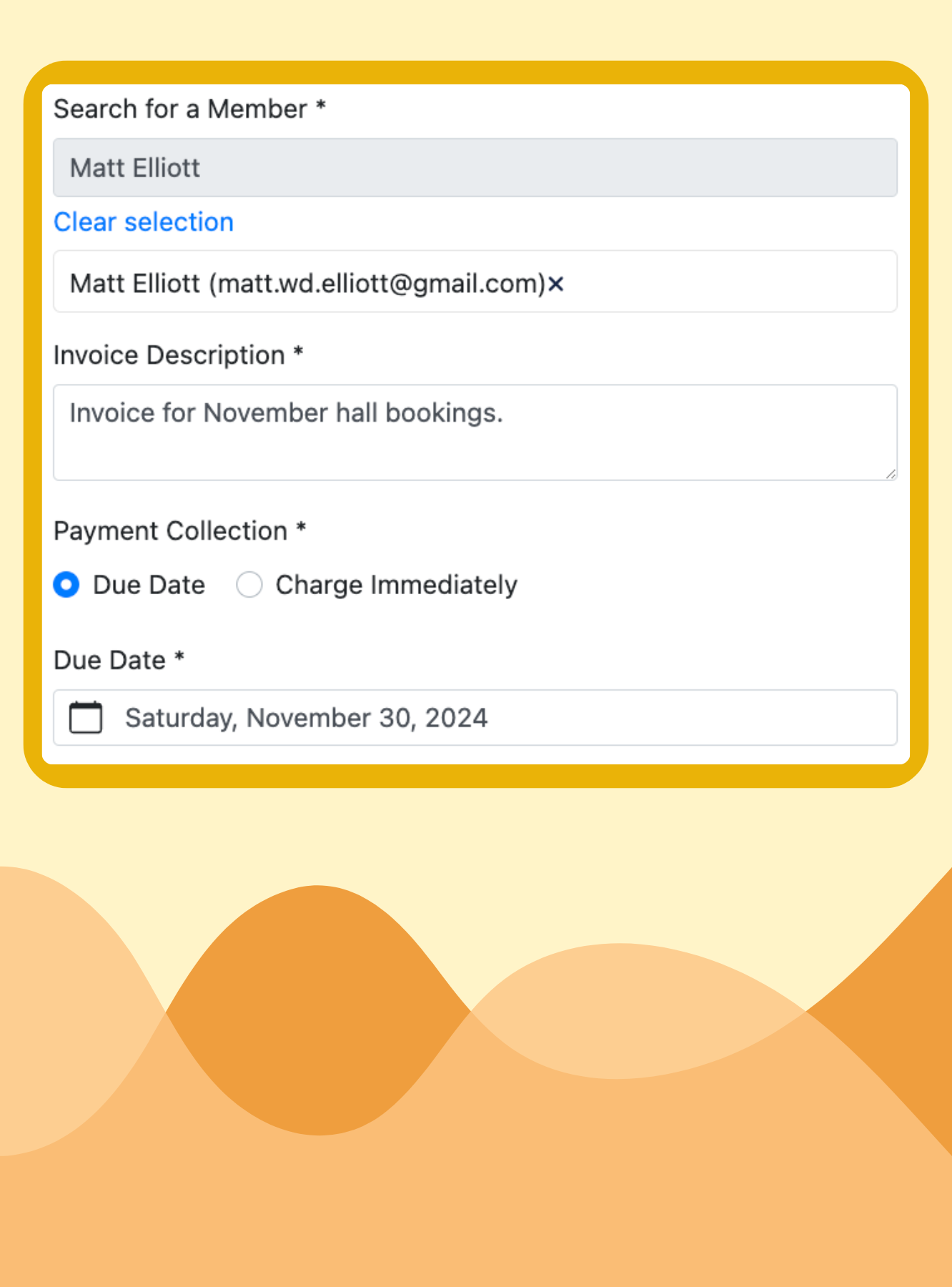 Facility rental software invoice